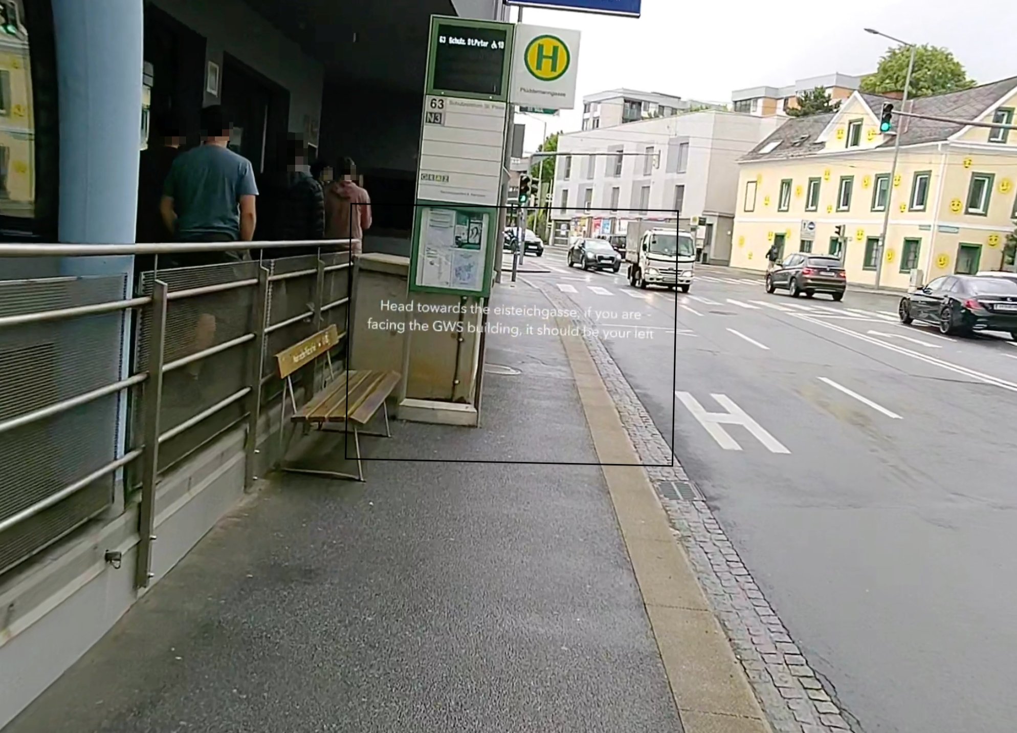 Text-based navigation — Graz street, overlaid instructions